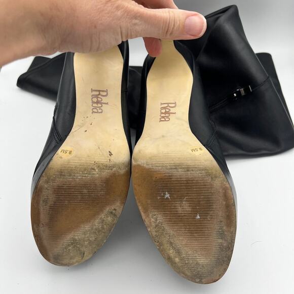 Reba Black Leather Knee High Platform Stiletto Boots Size 9.5M - Picture 9 of 10